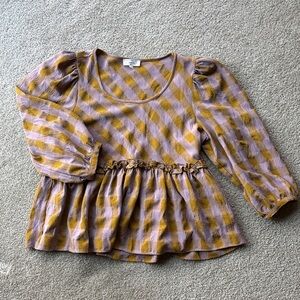 🪷entro Checkered Blouse 3/4 Sleeve, Medium, EUC